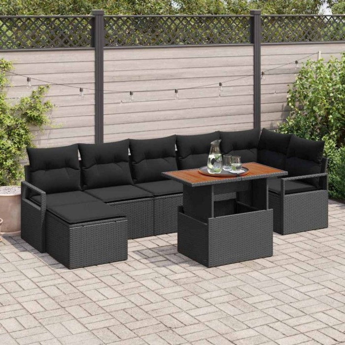 vidaXL Set de masă pentru grădină cu pernă 8 pcs Negru, Marron