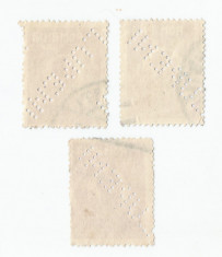 Romania, lot 133 cu 3 timbre fiscale cu perfin LUPENI, obliterate foto