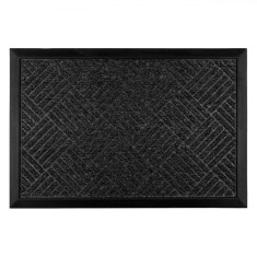 Covoraș Ușă, Model Dungi, Negru-Gri, 60x40 cm, Cauciuc și Mocheta