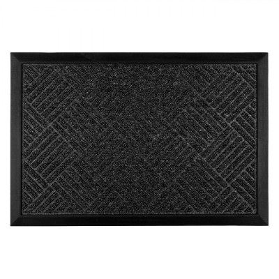 Covoraș Ușă, Model Dungi, Negru-Gri, 60x40 cm, Cauciuc și Mocheta foto