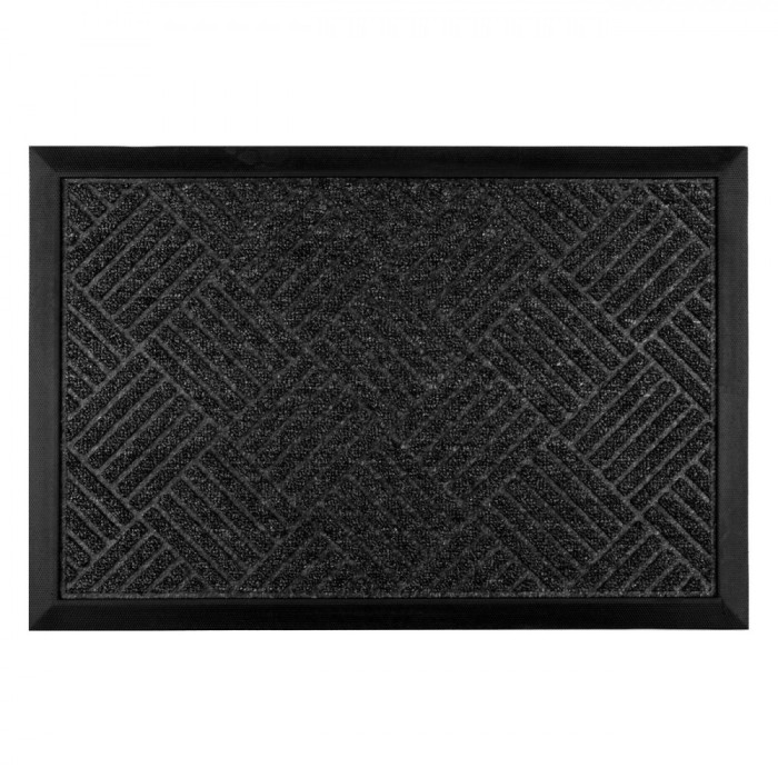 Covoraș Ușă, Model Dungi, Negru-Gri, 60x40 cm, Cauciuc și Mocheta