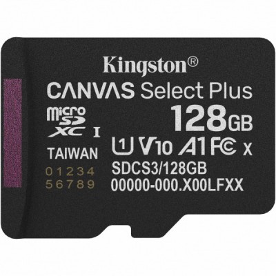 Card Memorie microSDXC Kingston Canvas Select Plus Android A1, 128Gb, Clasa 10 / UHS-1 U1, Cu Adaptor SDCS3/128GBSP foto