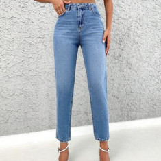 Blugi din denim, cu buzunare, albastru, dama, Shein