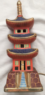 Veioza - portelan Japonia - coaja de ou - pictata manual - Pagoda foto