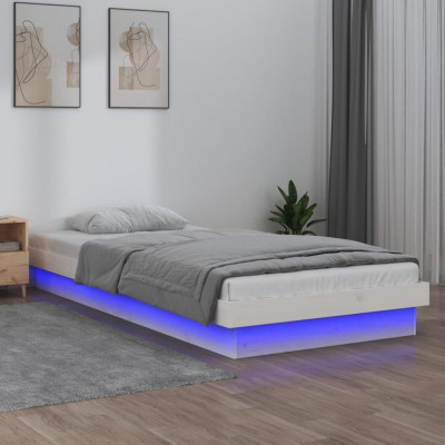 vidaXL Cadru de pat cu LED mic single, alb, 75x190 cm, lemn masiv foto