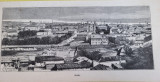 Gravura/litografie veche cu orasul Galati (Moldova, Dunarea, Portul)