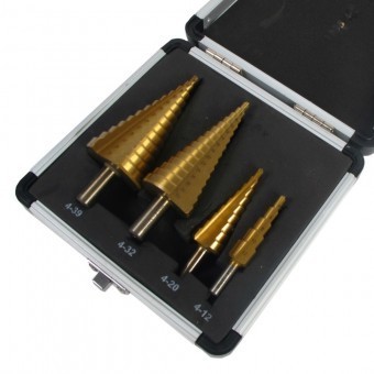 Set 4 burghie in trepte pentru metal Bass BS-1642, dimensiune 4-39 mm, HSS foto