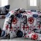 Lenjerie de pat matrimonial cu husa elastic pat si perna dreptunghiulara, Pirate, bumbac ranforce, multicolor
