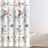Perdea de dus textila, 180x180 cm, albastra, model vintage cu biciclete, CMCLASS