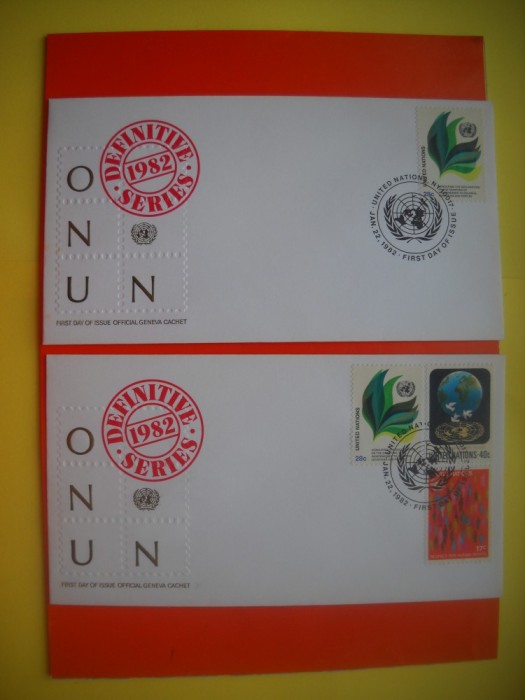 HOPCT PLIC FDC S NR 278 SET 2 FDC -ONU NATIUNILE UNITE 1982 -BIROUL DIN GENMEVA -ELVETIA