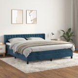 Pat box spring cu saltea, albastru &icirc;nchis, 160x200 cm, catifea GartenMobel Dekor, vidaXL