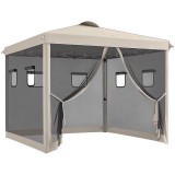 Outsunny Pavilion Pliabil, reglabil &icirc;n &icirc;nălțime, perdele de plasă, geantă de transport, structură metalică, 3 x 3 x 3 m, Bej | Aosom Romania