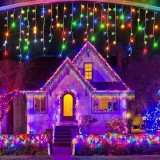 Instalatie de Craciun, curgatoare, tip turturi, cu jocuri de lumini, lungime 12m, 320 LED-uri, conectare la retea, multicolor