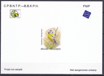 DB1 Fauna Pasari Belgia Eseu Proiect Neadoptat MNH foto