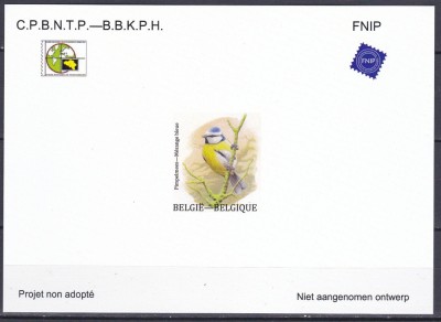 DB1 Fauna Pasari Belgia Eseu Proiect Neadoptat MNH foto