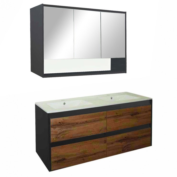 Mobilier complet de baie Porto 120 &icirc;n culoarea stejarului rustic antracit