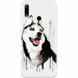 Husa silicon pentru Huawei P Smart 2019, Husky Dog Watercolor Illustration