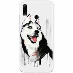 Husa silicon pentru Huawei P Smart 2019, Husky Dog Watercolor Illustration