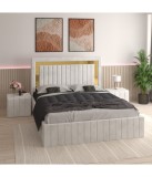 Pat Tapitat Ianis Alb + Saltea Lux Ortopedica + Noptiere Tapitate 140x200cm