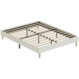 HOMCOM Cadru de pat 140 x 190 cm cu somieră, pat dublu tapițat &icirc;n catifea canelată, spațiu de depozitare dedesubt, crem | Aosom Romania