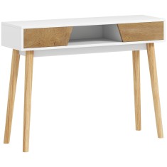 HOMCOM Consolă de intrare cu 2 sertare, compartiment și picioare din lemn pentru hol, intrare, living, alb | Aosom Romania