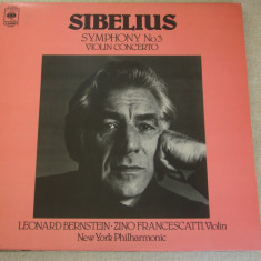 SIBELIUS - Simfonia Nr. 3 / Concert de Vioara - Leonard Bernstein - Vinil LP CBS