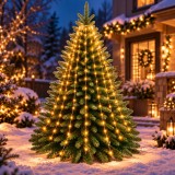 Instalatie luminoasa de Craciun cu inel pentru brad si copaci,216 LED-uri pe 12 siruri de 1,8 m,13 functii de iluminare,memorie si timer,lungime t