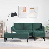 Canapea Gradina vidaXL 3 Locuri cu Banca si Perne Catifea Verde Inchis - Confortabila, Ergonomica, Cadru Lemn Solid 300kg