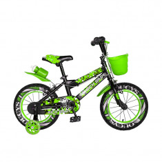 Bicicleta pentru copii Rich Baby, 14 inch, frane C-Brake, roti ajutatoare cu LED, maxim 30 kg, 3-5 ani, Negru/Verde foto