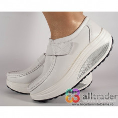 Pantofi albi piele naturala talpa convexa (cod AC019-32) foto