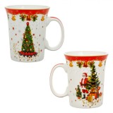 Set Cani Craciun Vintage, Mos Craciun Brad, New Bone, Capacitate 310ml, 2 Bucati, Multicolor