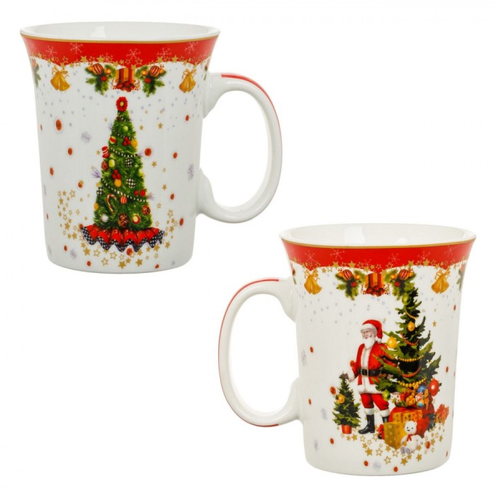 Set Cani Craciun Vintage, Mos Craciun Brad, New Bone, Capacitate 310ml, 2 Bucati, Multicolor