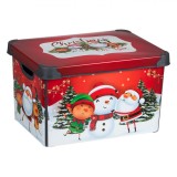 Cutie de Depozitare Plastic, Model Crăciun, Capacitate 20L, Roșu