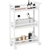 HOMCOM Cărucior de servire, 3 etaje, rafturi cu lamele, protecție anti-cădere, bambus, 55 x 20 x 75 cm | Aosom Romania