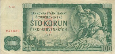 CEHOSLOVACIA 100 korun 1961 VF/VF+!!! foto