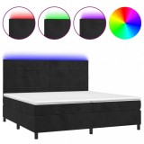 Cumpara ieftin Pat cu arcuri, saltea si LED, negru, 200x200 cm, catifea