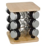 Suport Rotativ pentru Condimente din Lemn cu 12 Recipiente din Sticla 17.5x17.5x21.5cm, Oem