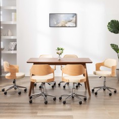vidaXL Scaune pivotante de masă, 6 buc., crem, lemn curbat &amp; piele eco