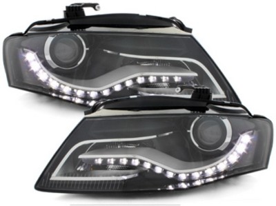 Faruri LED DRL Audi A4 B8 8K (04.2008-2011) cu Lumini de zi Integrate Negru Performance AutoTuning foto