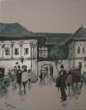 Vand pictura ,Hanul lui Manuc , vechiul Bucuresti ,ulei panza