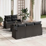 Set de canapele de grădină 6 piese cu perne Negru Ratan Poli
