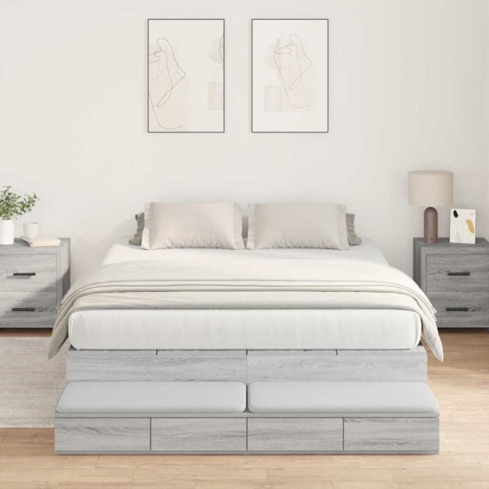 vidaXL Cadru de pat cu depozitare Gri Sonoma 160x200 cm