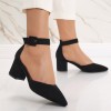 Pantofi Dama Toc 6cm Piele Ecologica Intoarsa Liunda Negri, Toc Gros, Varf Ascutit. Elegant Confortabil