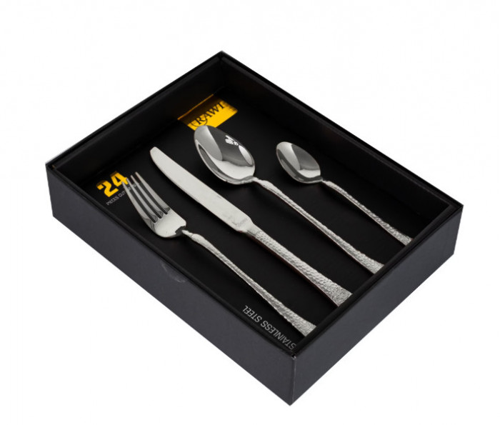 Set 24 tacamuri cu model, stainless stell, pentru 6 persoane, RAWI-24MF