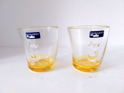 Set 2 pahare sticla Donald ratoiul, licenta Walt Disney, Leonardo colectibile foto