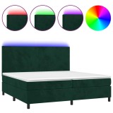 Cumpara ieftin Pat cu arcuri, saltea si LED, verde inchis, 200x200 cm, catifea