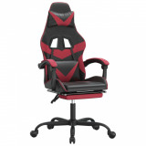 Scaun gaming pivotant/suport picioare negru/roșu vin piele eco