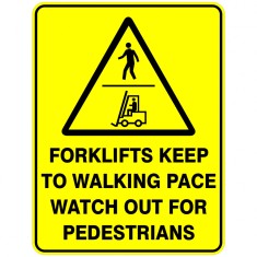 Sign forklifts keep to walking pace watch out for pedestrians foto
