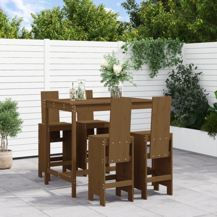 vidaXL Set mobilier bar de grădină, 5 piese, maro miere lemn masiv pin
