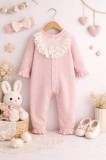 Salopeta roz pentru bebelusi cu guler din dantela si bentita - BYMURAT (Marime